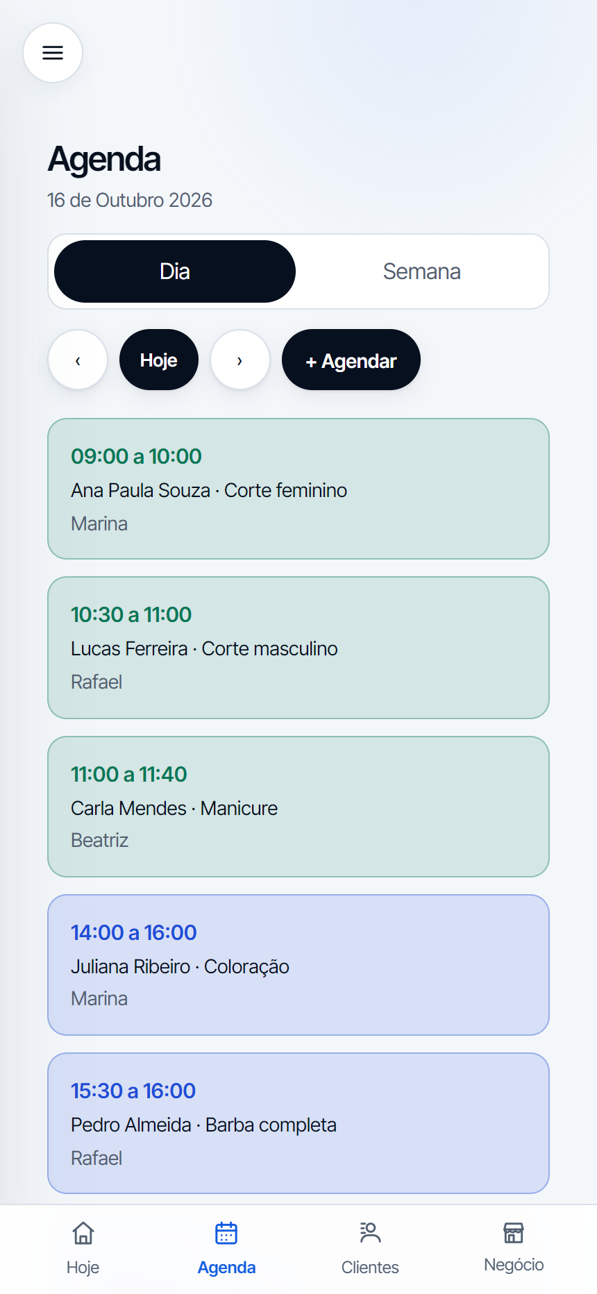 Agenda Screen in AGTGestor