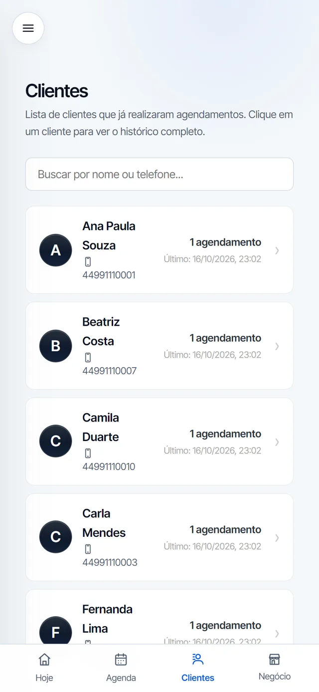 Tela Clientes no AGTGestor