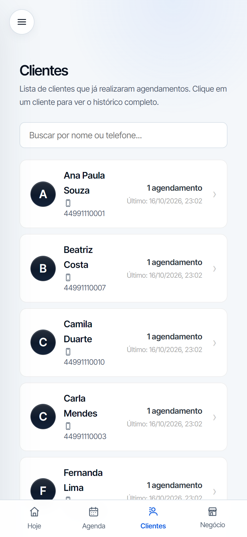 Customers screen in AGTGestor