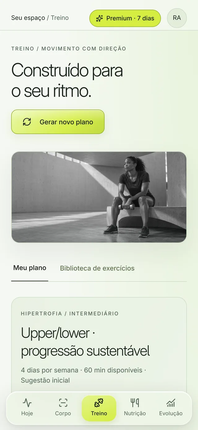 Tela Plano de treino no Apex Bio