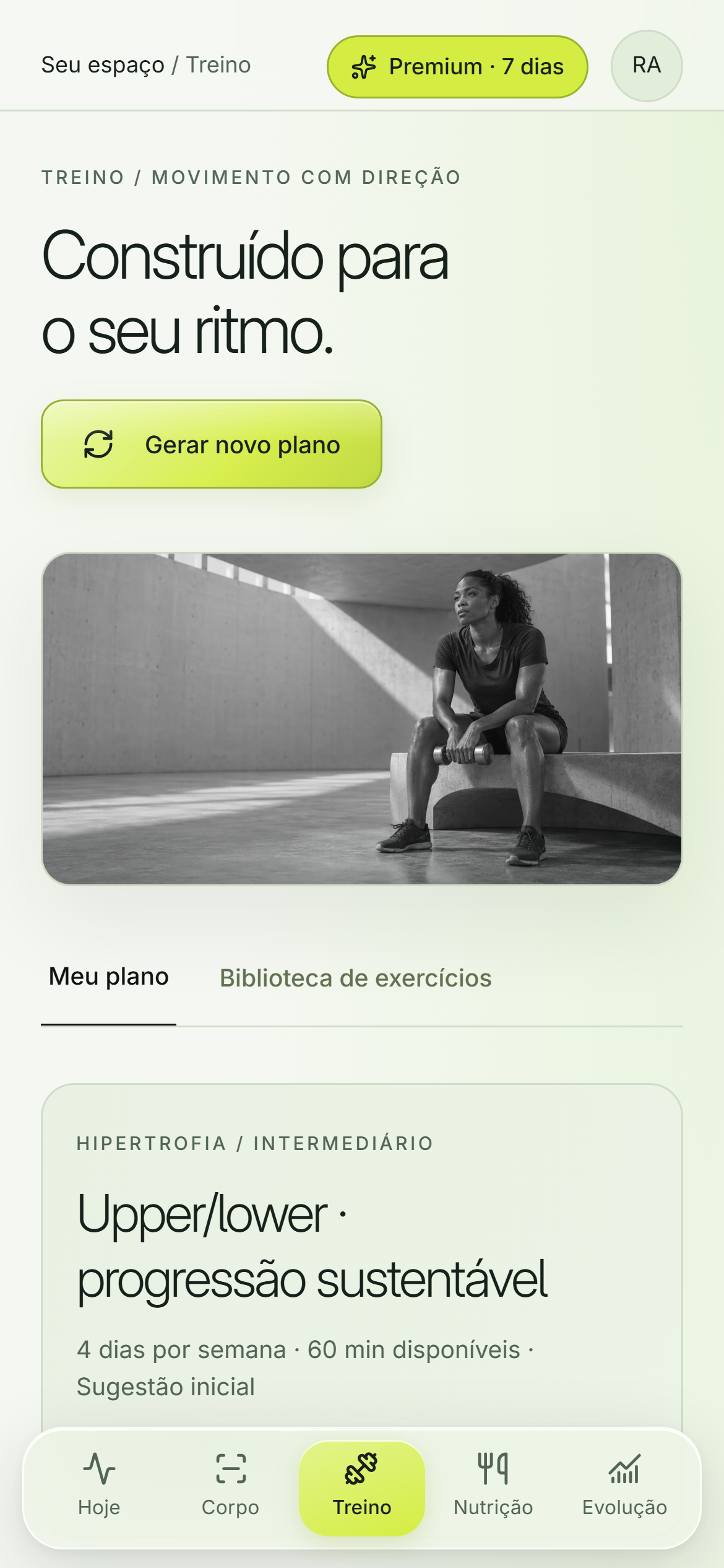 Training Plan screen in Apex Bio