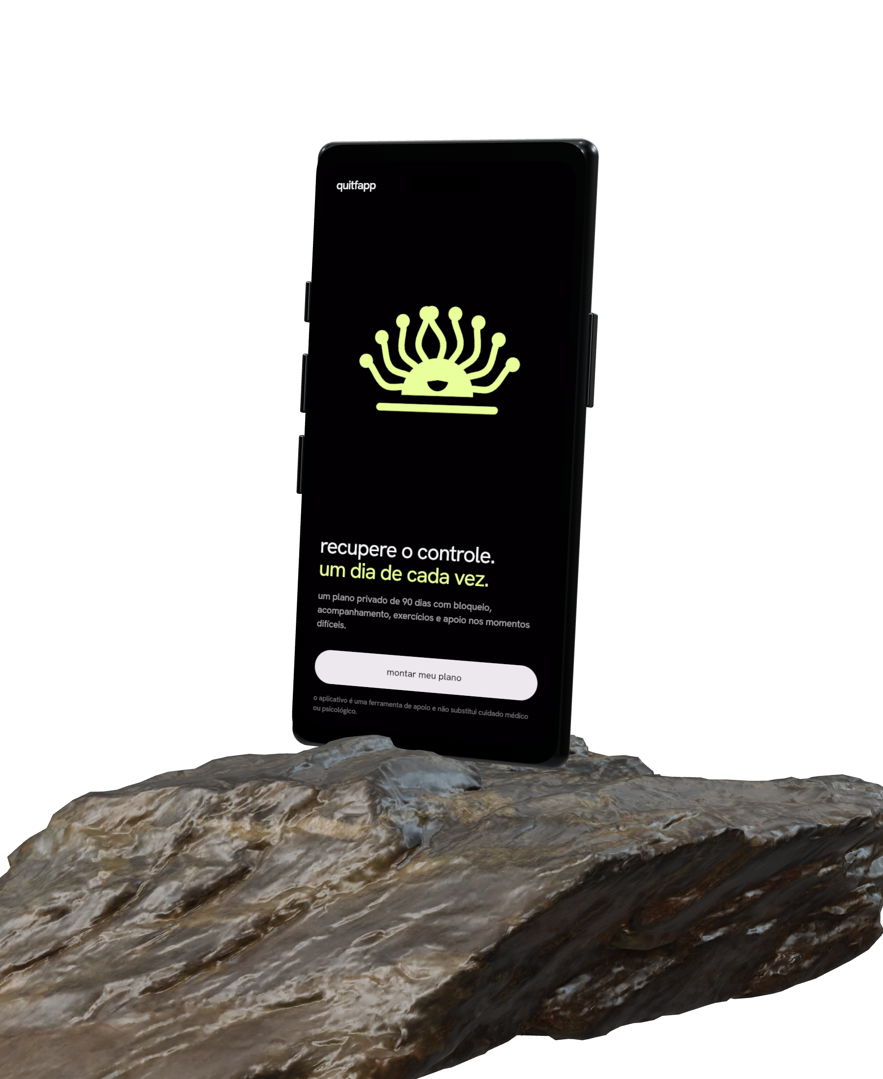 Cell phone with QuitFapp on a rock