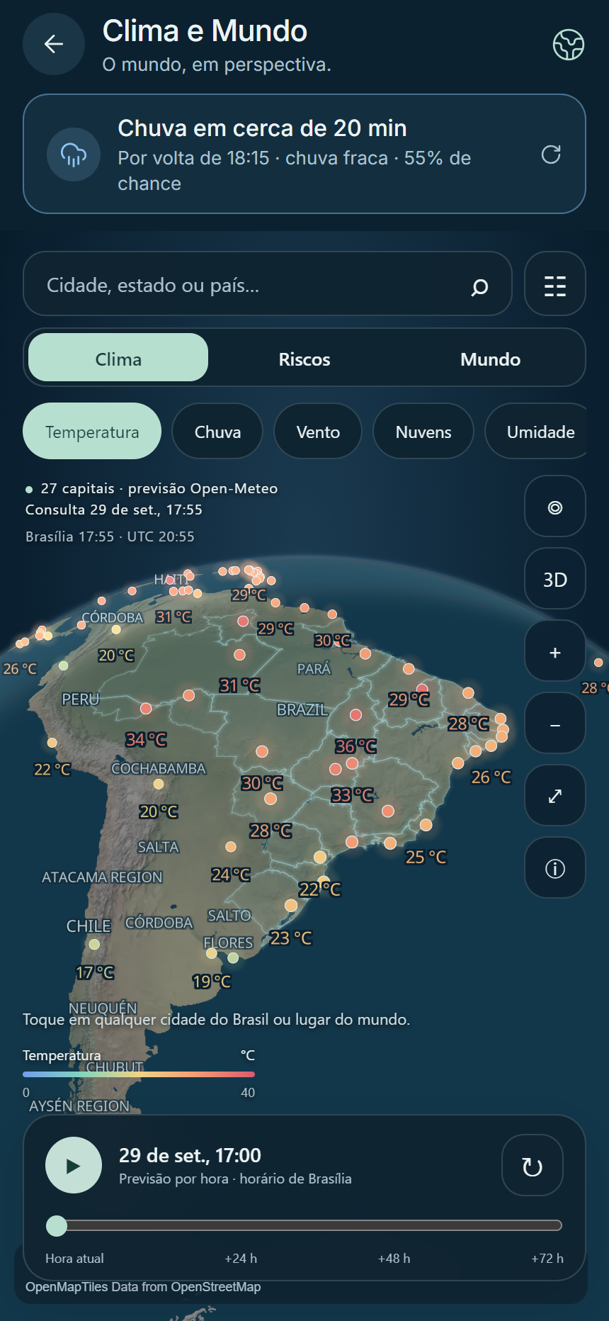 Weather and 3D World Screen in Prumo