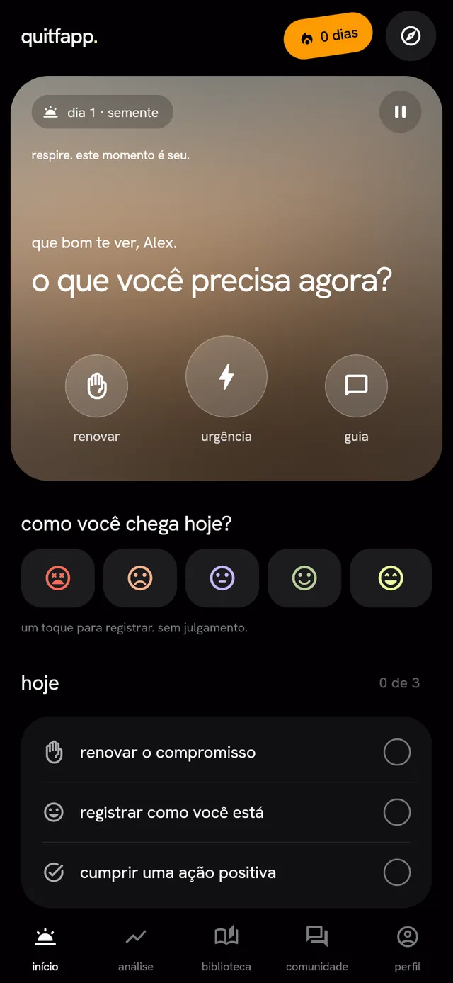 Tela Rotina do dia no QuitFapp